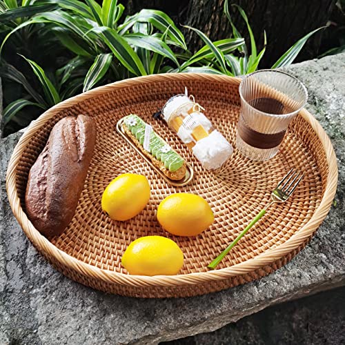 17" Extra Large Oval Rattan Severing Tray Without Handles for Fruit,Breakfast, Handwoven Fruit Vegetables Serving Basket,Kitchen Island Decorative Serving Tray for Drinks,Snack,Coffee and Tea,XX-L