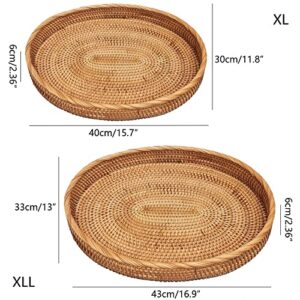 17" Extra Large Oval Rattan Severing Tray Without Handles for Fruit,Breakfast, Handwoven Fruit Vegetables Serving Basket,Kitchen Island Decorative Serving Tray for Drinks,Snack,Coffee and Tea,XX-L