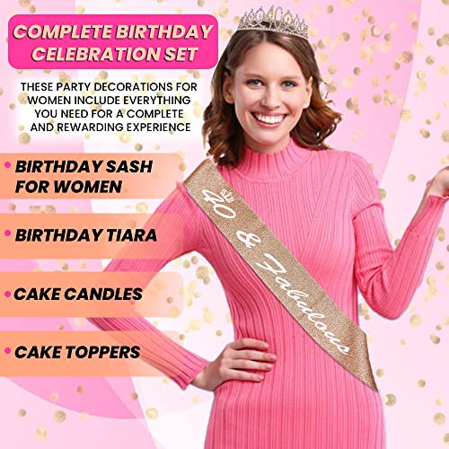 50th Birthday Decorations Women – 50th Birthday Gifts for Women – Rose Gold Happy Birthday Decorations for Girls – Includes Birthday Crown, Birthday Sash, Cake Topper – Beautiful Elegant Design (50th)