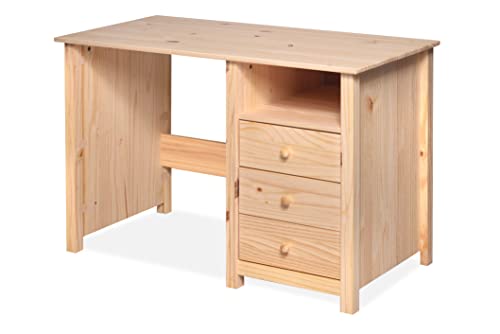 From the Tree Furniture Solid Pine Wood Writing Desk with Drawers and Storage (Unfinished), (DK001)