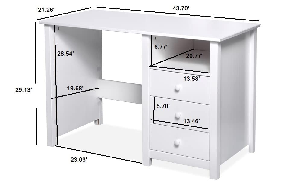 From the Tree Furniture Solid Pine Wood Writing Desk with Drawers and Storage (Unfinished), (DK001)