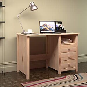 From the Tree Furniture Solid Pine Wood Writing Desk with Drawers and Storage (Unfinished), (DK001)