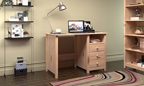 From the Tree Furniture Solid Pine Wood Writing Desk with Drawers and Storage (Unfinished), (DK001)