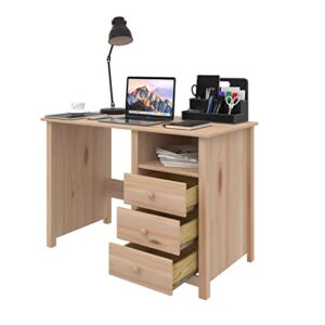 From the Tree Furniture Solid Pine Wood Writing Desk with Drawers and Storage (Unfinished), (DK001)