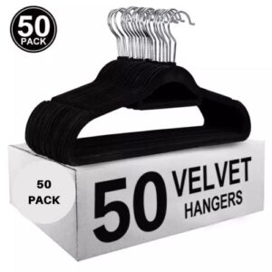 ThermalinX Premium Velvet Hangers 50 Pack - Non-Slip, Durable, Space Saver Clothes Hangers - Black Hangers with 360 Degree Rotatable Hook - Heavy Duty Coat Hangers - Black