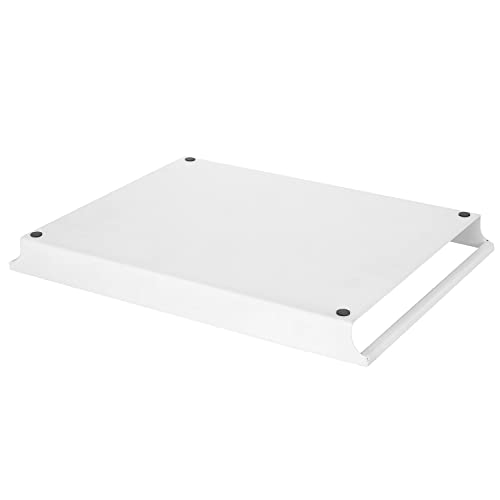 MyGift Decorative Serving Tray, Modern Matte White Metal Rectangle Ottoman Coffee Table Tray with Sleek Rounded Cutout Side Handles