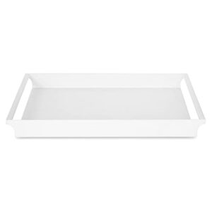 MyGift Decorative Serving Tray, Modern Matte White Metal Rectangle Ottoman Coffee Table Tray with Sleek Rounded Cutout Side Handles