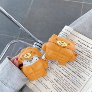 for Air pod pro Case Generation Case, Cute 3D Lovely Unique Cartoon for Air pod pro Silicone Cover Fun Funny Cool Design Fashion Cases for Boys Girls Kids Teen for Air pod pro Case (Muscle Bear)