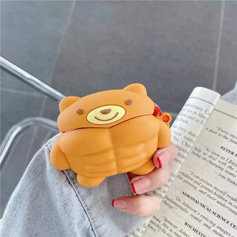 for Air pod pro Case Generation Case, Cute 3D Lovely Unique Cartoon for Air pod pro Silicone Cover Fun Funny Cool Design Fashion Cases for Boys Girls Kids Teen for Air pod pro Case (Muscle Bear)