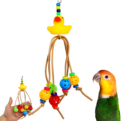 Bonka Bird Toys 2325 Ducky Spyder Small Medium Bird Toy Durable Plastic Leather Duck Bead Foraging Ball Button Cockatiels Parakeets Conures and Other Similar Sized Birds