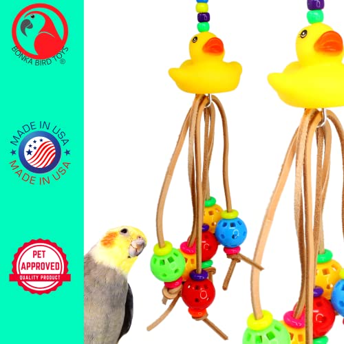 Bonka Bird Toys 2325 Ducky Spyder Small Medium Bird Toy Durable Plastic Leather Duck Bead Foraging Ball Button Cockatiels Parakeets Conures and Other Similar Sized Birds