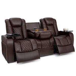 seatcraft aeris sofa, leather gel, powered headrest, power recline, fold-down table w/usb, power, brown