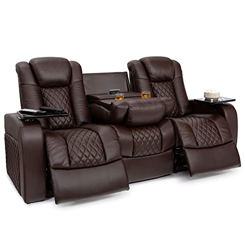 Seatcraft Aeris Sofa, Leather Gel, Powered Headrest, Power Recline, Fold-Down Table w/USB, Power, Brown