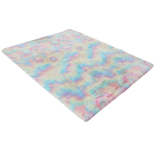 CC Interior 4x6 Rainbow Fluffy Rugs for Girls Bedroom, Pastel Area Rug for Kids, Shag Carpet for Nursery, Unicorn Room Decor,Fuzzy Rug for Living Room