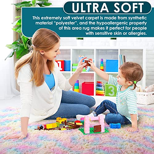 CC Interior 4x6 Rainbow Fluffy Rugs for Girls Bedroom, Pastel Area Rug for Kids, Shag Carpet for Nursery, Unicorn Room Decor,Fuzzy Rug for Living Room