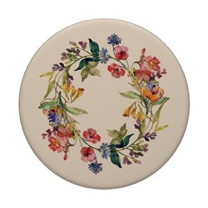 Cute Summer Wildflowers Wreath Design Floral on Beige PopSockets Standard PopGrip