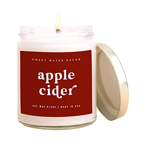 Sweet Water Decor Apple Cider Soy Candle | Mulled Cider, Orange, Lemon, Cinnamon, and Maple Fall Scented Candle for Home | 9oz Clear Jar Candle, 40 Hour Burn Time, Made in the USA