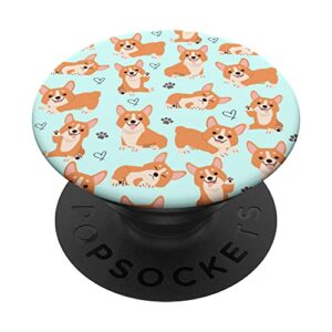 cute corgi dog with paws lover in aqua turquoise pattern popsockets swappable popgrip