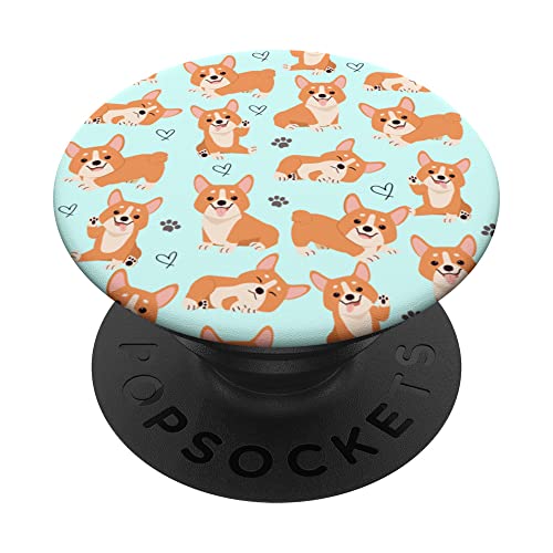 Cute Corgi Dog with Paws Lover in Aqua Turquoise Pattern PopSockets Swappable PopGrip