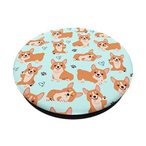 Cute Corgi Dog with Paws Lover in Aqua Turquoise Pattern PopSockets Swappable PopGrip