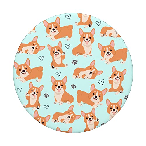 Cute Corgi Dog with Paws Lover in Aqua Turquoise Pattern PopSockets Swappable PopGrip