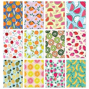 s&o fun fruit notepad theme set with 12 unique designs - brightly colored 3.5x5" mini notebooks that fit anywhere - durable pocket notebook pack - notebooks & writing pads - notebooks bulk