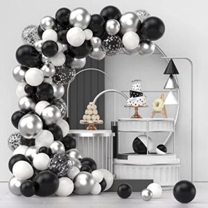 nisocy black silver white confetti balloons arch kit, 120 pcs 12in 10in 5in latex balloons garland arches kit for birthday, wedding, anniversary, celebrations party decoration