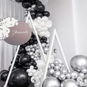 NISOCY Black Silver White Confetti Balloons Arch Kit, 120 PCS 12in 10in 5in Latex Balloons Garland Arches Kit for Birthday, Wedding, Anniversary, Celebrations Party Decoration