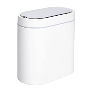 bathroom trash can with lid - syncvibe 2 gallon slim motion sensor garbage can narrow automatic plastic trash bin for bedroom, living room, toilet, office (white)