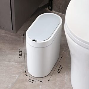 Bathroom Trash Can with Lid - SYNCVIBE 2 Gallon Slim Motion Sensor Garbage Can Narrow Automatic Plastic Trash Bin for Bedroom, Living room, Toilet, Office (White)