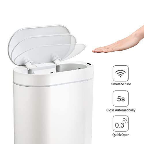 Bathroom Trash Can with Lid - SYNCVIBE 2 Gallon Slim Motion Sensor Garbage Can Narrow Automatic Plastic Trash Bin for Bedroom, Living room, Toilet, Office (White)