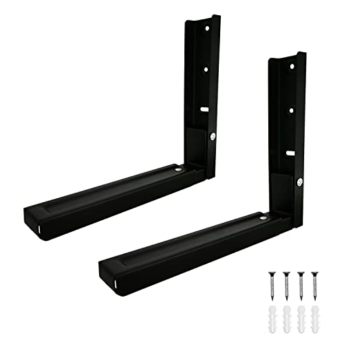 BQKKWIN Microwave Bracket Wall Mount, Foldable Kitchen Stretch Microwave Oven Stand Shelf Rack Load 100 lb, (Black)