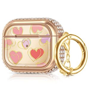 airspo case cover for airpods 3rd generation flower patterns protective airpods 3 case for women airpods 3 earbuds wireless charging case with keychain (gold/love heart)