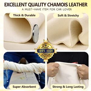 Chamois Cloth for Car 20'' x 27.6'' (3.7 sq ft) Shammy Towel Car Wash Drying Towel Absorbent Real Leather Lint Free Streak Free Cleaning Cloth