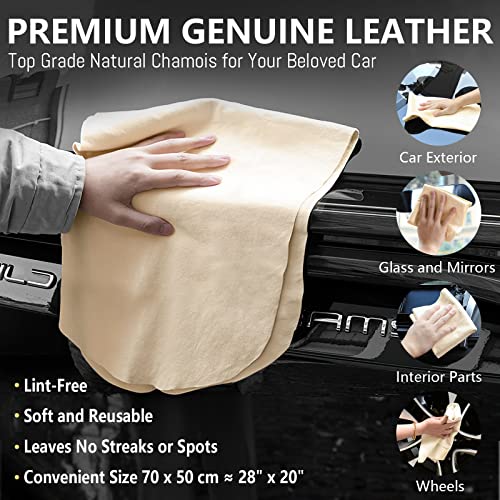 Chamois Cloth for Car 20'' x 27.6'' (3.7 sq ft) Shammy Towel Car Wash Drying Towel Absorbent Real Leather Lint Free Streak Free Cleaning Cloth