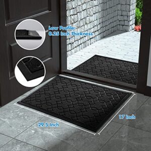 Yimobra Durable Front Door Mats, Heavy Duty Water Absorbent Mud Resistant Easy Clean Entry Outdoor Indoor Rugs,Non Slip Backing, Exterior Mats for Outside Patio Porch Farmhouse, 29.5 x 17, Black