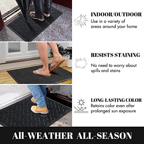 Yimobra Durable Front Door Mats, Heavy Duty Water Absorbent Mud Resistant Easy Clean Entry Outdoor Indoor Rugs,Non Slip Backing, Exterior Mats for Outside Patio Porch Farmhouse, 29.5 x 17, Black