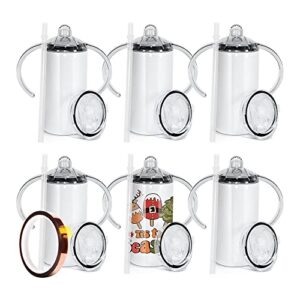 agh sublimation sippy cup blank with handles, 6 pack 12 oz straight sublimation tumblers stainless steel insulated skinny tumblers with splash-proof lid, shatterproof water tumbler