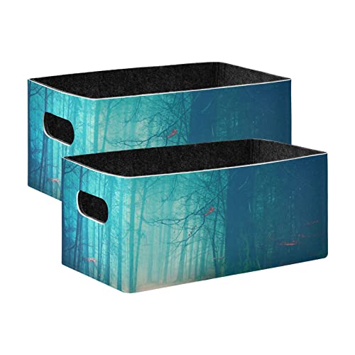 Autumn Forest Road Storage Basket Felt Storage Bin Collapsible Towel Storage Toy Storage Box Organizer for Kids Bedroom Magazine