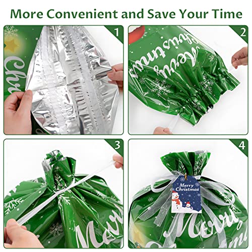 Reaks 35pcs Drawstring Christmas Gift Bags Assorted Sizes, Holiday Gift Bag Set In 5 Sizes And 10 Designs with Tags for Christmas Presents, Xmas Pull String Bags Extra Large/Large/Medium/Small Size