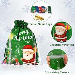 Reaks 35pcs Drawstring Christmas Gift Bags Assorted Sizes, Holiday Gift Bag Set In 5 Sizes And 10 Designs with Tags for Christmas Presents, Xmas Pull String Bags Extra Large/Large/Medium/Small Size