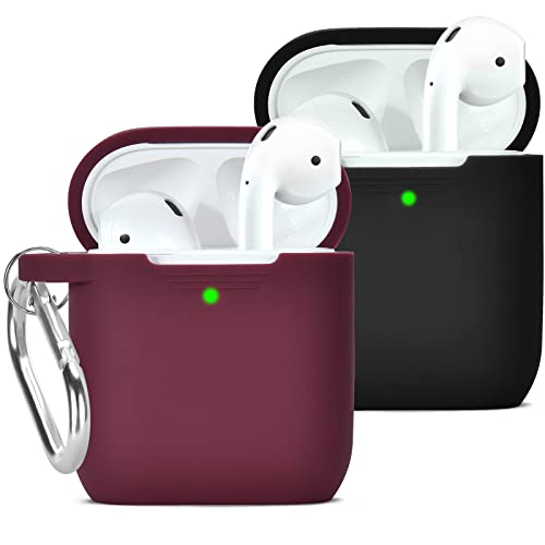 Filoto Airpod 2nd Generation Case, 2 Packs Silicone Protective Accessories Cover with Keychain for Women Men, Apple Airpods 2&1 Earbuds Wireless Charging Case (Black/Burgundy)