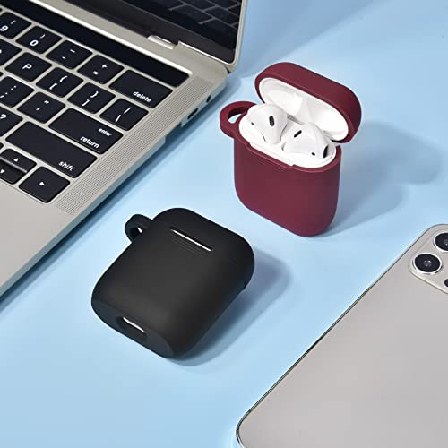 Filoto Airpod 2nd Generation Case, 2 Packs Silicone Protective Accessories Cover with Keychain for Women Men, Apple Airpods 2&1 Earbuds Wireless Charging Case (Black/Burgundy)