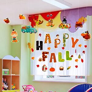 56 PCS Happy Fall Cut-Outs Pumpkin Maple Leaves Cut Outs Turkey Corn Sunflower Cutouts with 100 Glue Point, Autumn Paper Decoration for Fall Thanksgiving Theme Classroom Bulletin Board Wall Decor