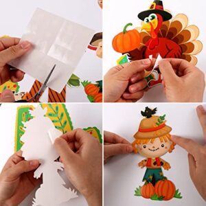 56 PCS Happy Fall Cut-Outs Pumpkin Maple Leaves Cut Outs Turkey Corn Sunflower Cutouts with 100 Glue Point, Autumn Paper Decoration for Fall Thanksgiving Theme Classroom Bulletin Board Wall Decor