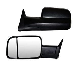 supdm pair towing mirrors compatible with towing mirrors 94-01 dodge ram 1500, 94-02 ram 2500 3500 truck manual adjusted side black housing set left+right