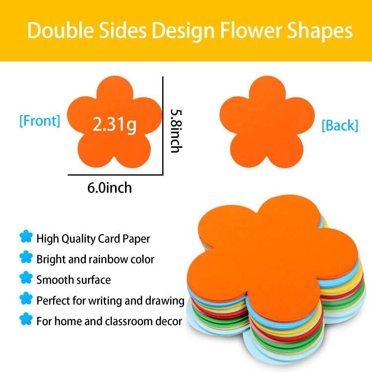 MAMUNU 72 PCS Large Flower Cutouts Paper, Assorted 9 Colors Spring Flower Cutouts Classroom Wall Bulletin Board Decoration, 6 inch Cutouts for Kids DIY Crafts Projects School Party Decorations