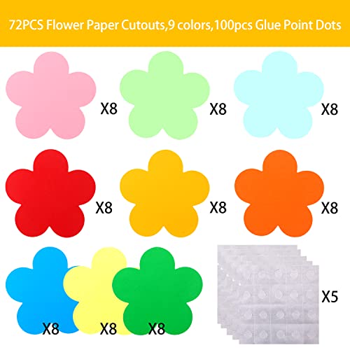 MAMUNU 72 PCS Large Flower Cutouts Paper, Assorted 9 Colors Spring Flower Cutouts Classroom Wall Bulletin Board Decoration, 6 inch Cutouts for Kids DIY Crafts Projects School Party Decorations