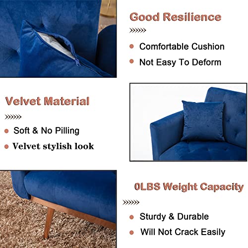 Convertible Foldable futon Sofa Bed with Adjustable backrest, Double Sofa Bed, Sturdy Metal Frame for Compact Living Spaces, Apartments, dorms, lounges, Blue Velvet