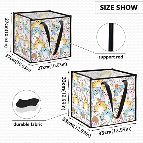 Kigai Cute Colorful Cats Cube Storage Bins,Foldable Toys Organizer Boxes Cubby Bins with Dual Handles for Nursery Home Drawer Storage Box Decorative,Closet Shelves,Hangable